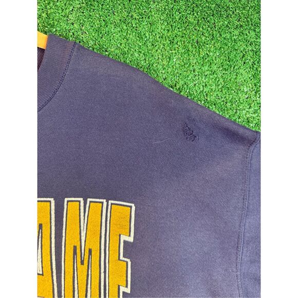 XL - Vintage 1990s Notre Dame University Irish Navy Yellow Sweatshirt Crewneck - Picture 9 of 10